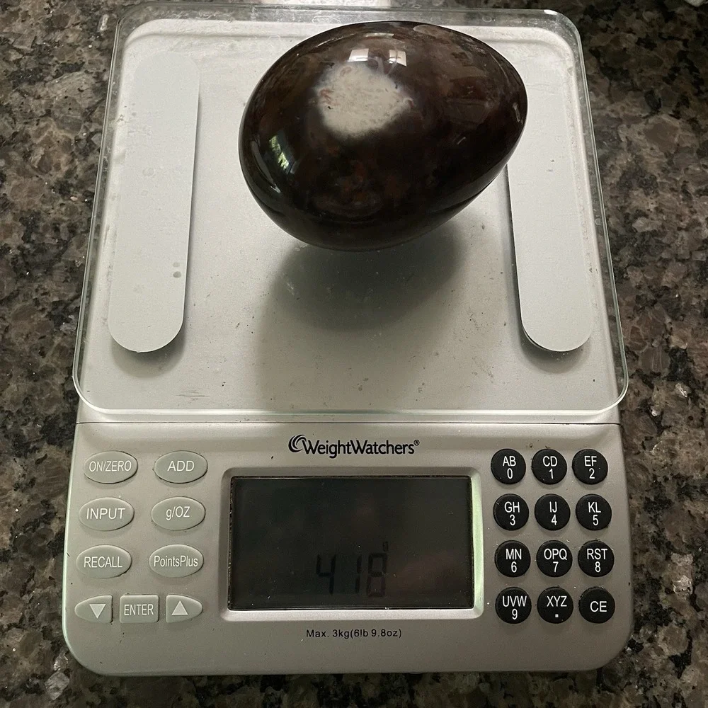 Flower Agate Polished Egg‎ Madagascar 418 grams brown with white blooms natural